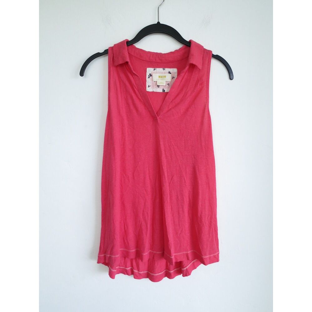 Maeve by Anthropologie Coral Pink Sleeveless Collared V-Neck Tank Top Blouse XS